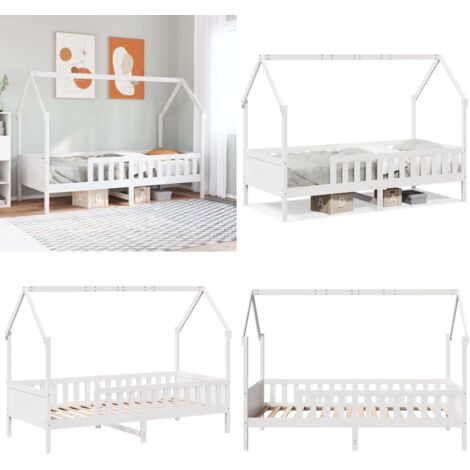 Cama con forma de casa de niños madera maciza blanca 90x200 cm - Cama de casa - Cama para niños