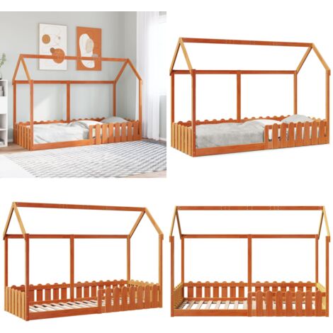 Cama con forma de casa de niños madera maciza marrón 80x200 cm - Cama de niños - Cama de casa