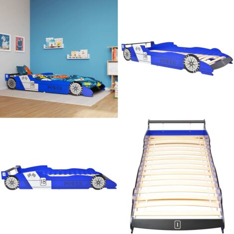 Cama con forma de coche de carreras para niños azul 90x200 cm - Cama de coche - Cama azul