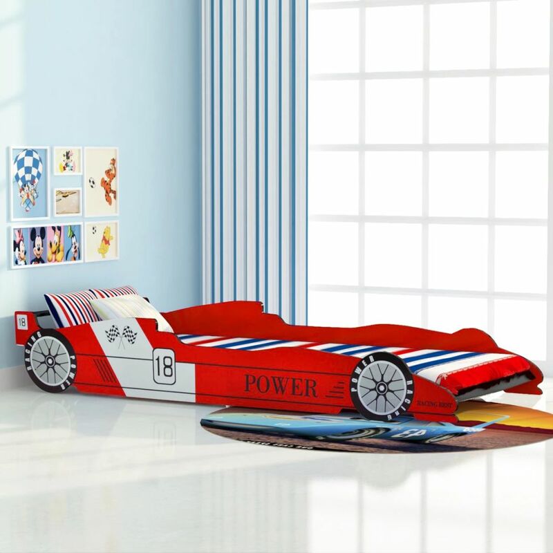 

Cama con forma de coche de carreras para niños roja 90x200 cm