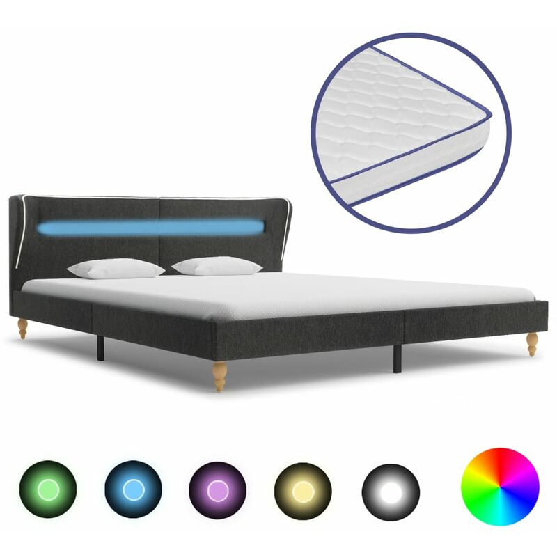 

Cama con LED arpillera gris oscuro colchón viscoelástico 160 cm