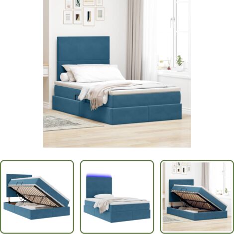 Cama con LED -  Cama con almacenamiento y LED Azul 120 x 190 cm Terciopelo