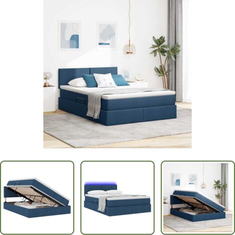 Cama con LED -  Cama con almacenamiento y LED con LED Azul 140 x 200 cm tela