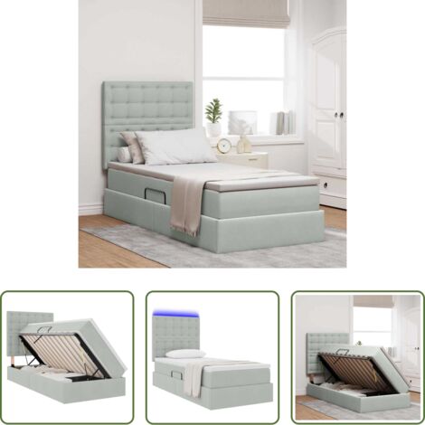 Cama con LED -  Cama con almacenamiento y LED con LED Gris Claro 100 x 200 cm
