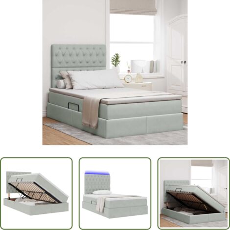 Cama con LED -  Cama con almacenamiento y LED con LED Gris Claro 120 x 200 cm
