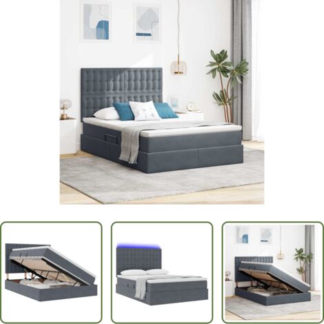 Cama con LED -  Cama con almacenamiento y LED con LED Gris oscuro 140 x 190 cm