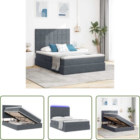 Cama con LED -  Cama con almacenamiento y LED con LED Gris oscuro 140 x 200 cm