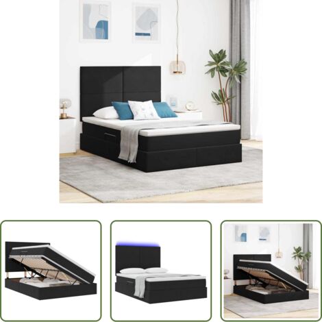Cama con LED -  Cama con almacenamiento y LED Negro 140 x 200 cm Terciopelo