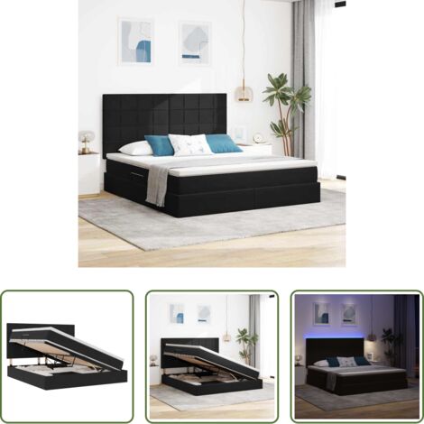 Cama con LED -  Cama con almacenamiento y LED Negro 180 x 200 cm Terciopelo