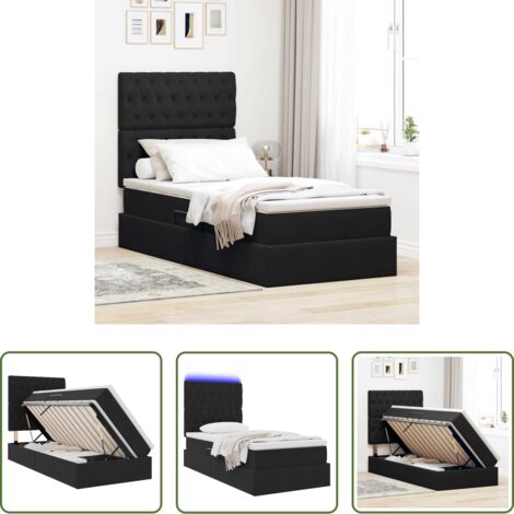 Cama con LED -  Cama con almacenamiento y LED Negro 90 x 190 cm Terciopelo