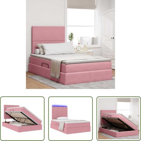 Cama con LED -  Cama con almacenamiento y LED Rosa 120 x 200 cm Terciopelo