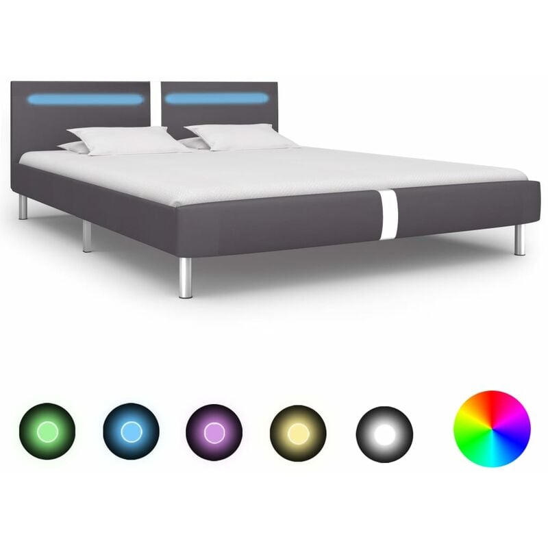 

Cama con LED de cuero sintético gris 180x200 cm