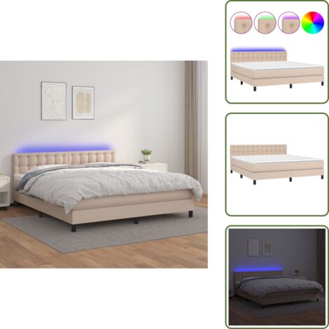 Cama con LED - vidaXL Cama box spring colchón LED cuero sintético capuchino 160x200cm - Cama con cabecero ajustable