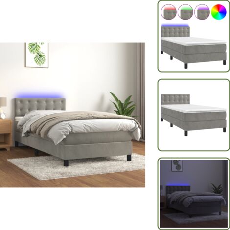 Cama con LED - vidaXL Cama box spring colchón y LED terciopelo gris claro 80x200 cm - Colchón ensacado