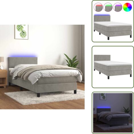 Cama con LED - vidaXL Cama box spring colchón y LED terciopelo gris claro 80x200 cm - Colchón ensacado