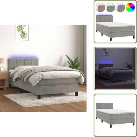 Cama con LED - vidaXL Cama box spring colchón y LED terciopelo gris claro 80x200 cm - Colchón ensacado