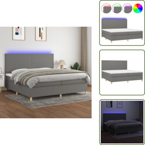 Cama con LED - vidaXL Cama box spring colchón y luces LED tela gris claro 200x200 cm - Cama con techo