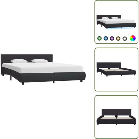 Cama con LED - vidaXL Estructura de cama con LED cuero sintético negro 160x200 cm - Cama de acero