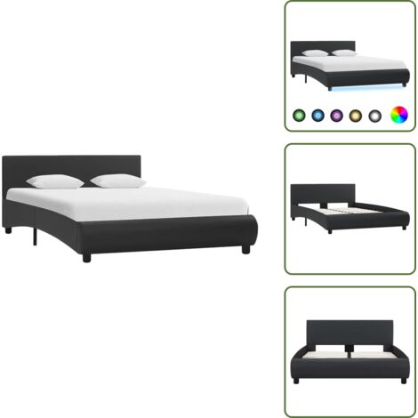 Cama con LED - vidaXL Estructura de cama con LED de cuero sintético negro 120x200 cm - Cama de acero