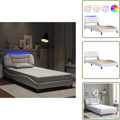 Cama con LED - vidaXL Estructura de cama con LED sin colchón Hvar blanco 100x200 cm - Cama con luz