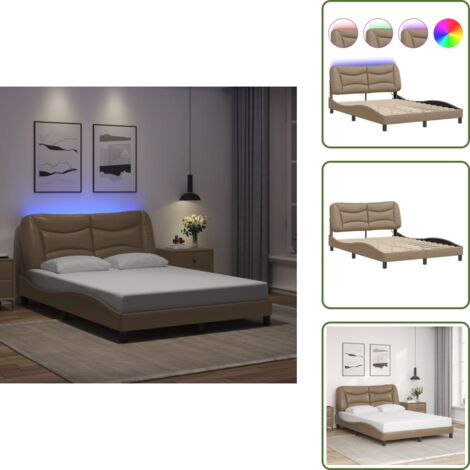 Cama con LED - vidaXL Estructura de cama con LED sin colchón Hvar cappuccino 120x200 cm - Cama con cuero sintético