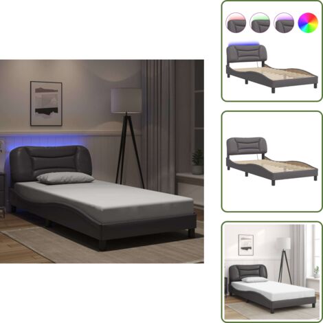 Cama con LED - vidaXL Estructura de cama con LED sin colchón Hvar gris 100x200 cm - Cama con luz color