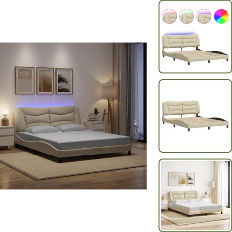 Cama con LED - vidaXL Estructura de cama con LED sin colchón Hvar tela color crema 160x200 cm - Cama con cabecero