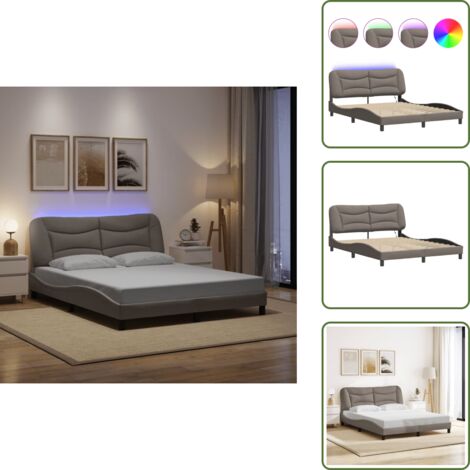 Cama con LED - vidaXL Estructura de cama con LED sin colchón Hvar tela gris taupe 160x200 cm - Cama con cabecero