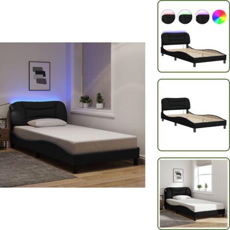 Cama con LED - vidaXL Estructura de cama con LED sin colchón Hvar tela negro 100x200 cm - Cama con cabecero