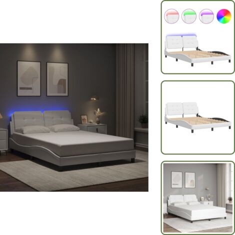 Cama con LED - vidaXL Estructura de cama con LED sin colchón Zadar blanco 140x190 cm - Cama Zadar