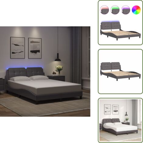 Cama con LED - vidaXL Estructura de cama con LED sin colchón Zadar gris 140x190 cm - Cama con luces LED