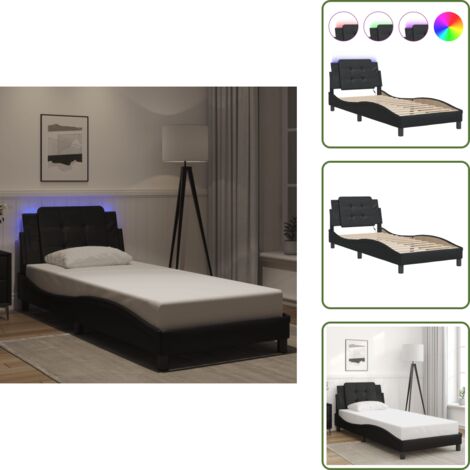 Cama con LED - vidaXL Estructura de cama con LED sin colchón Zadar negro 100x200 cm - Cama Zadar