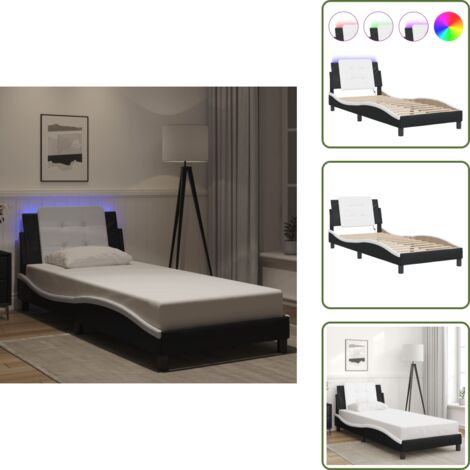 Cama con LED - vidaXL Estructura de cama con LED sin colchón Zadar negro blanco 90x200 cm - Cama Zadar