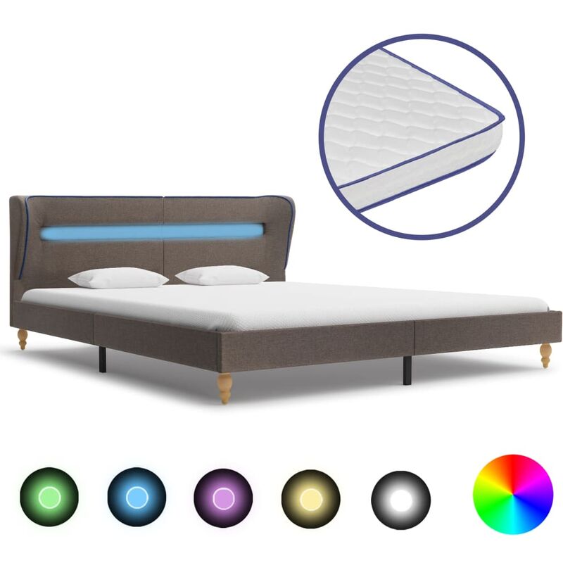 

Cama con LED y colchón viscoelástico tela gris topo 160x200 cm - Marrón