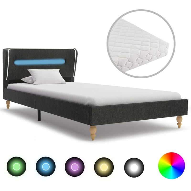 

Happyshopping - Cama con LED y colchon arpillera gris oscuro 90x200 cm
