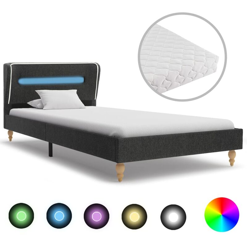 

Cama con LED y colchón arpillera gris oscuro 90x200 cm