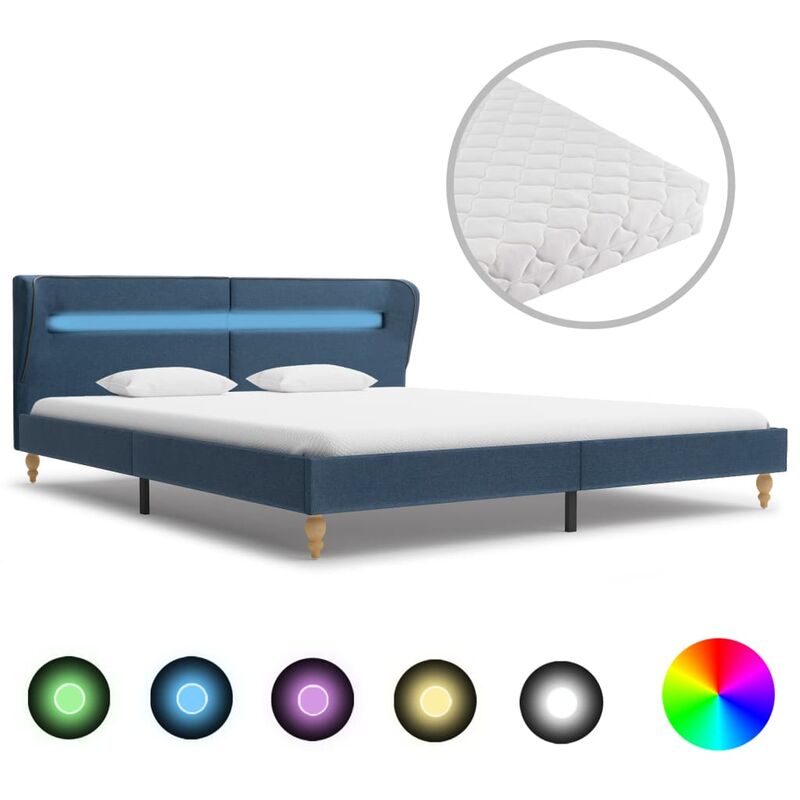 

Cama con LED y colchon tela azul 160x200 cm