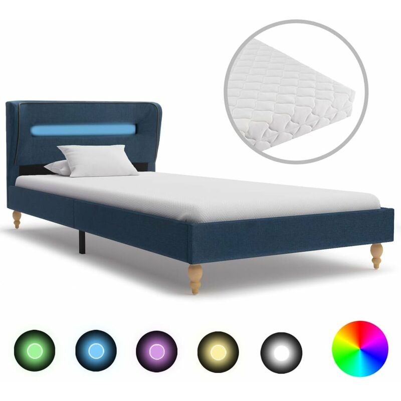 

Cama con LED y colchon tela azul 90x200 cm