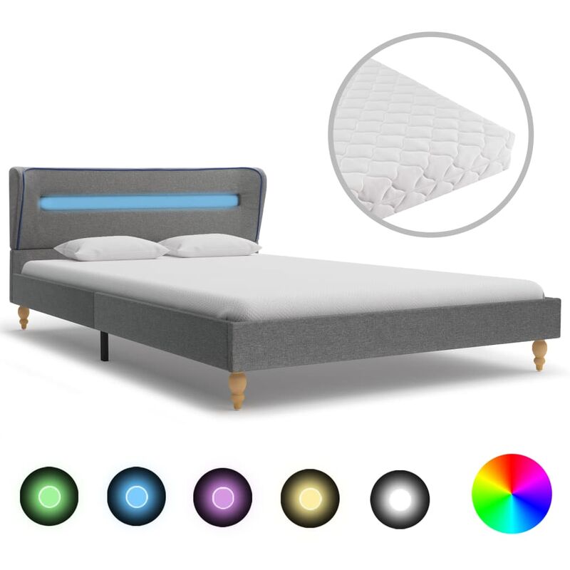 

vidaXL Cama con LED y Colchón Tela Gris Claro 140x200 cm - Gris
