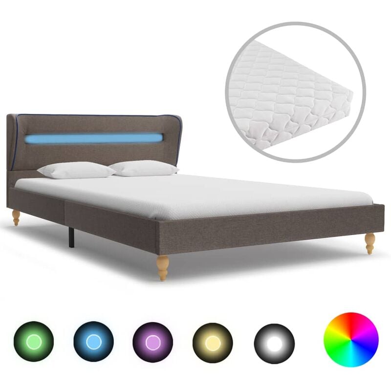 

vidaXL Cama con LED y Colchón Tela Gris Topo 140x200 cm - Marrón