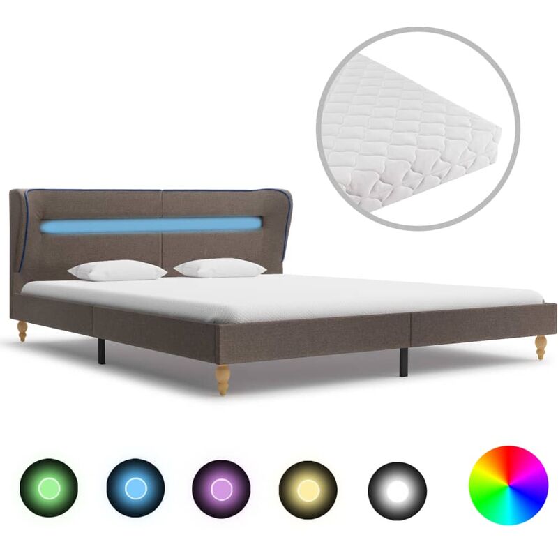 

Cama con LED y Colchón Tela Gris Topo 160x200 cm - Marrón - Vidaxl