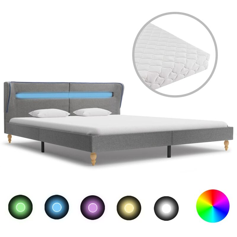 

Cama con LED y colchón tela gris claro 160x200 cm