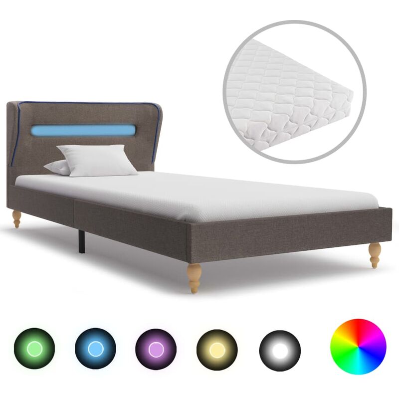 

Cama con LED y colchón tela gris topo 90x200 cm