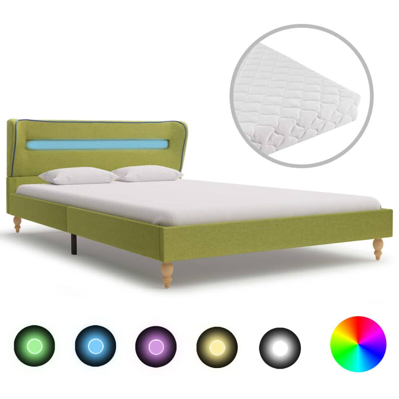 

Cama con LED y colchon tela verde 140x200 cm