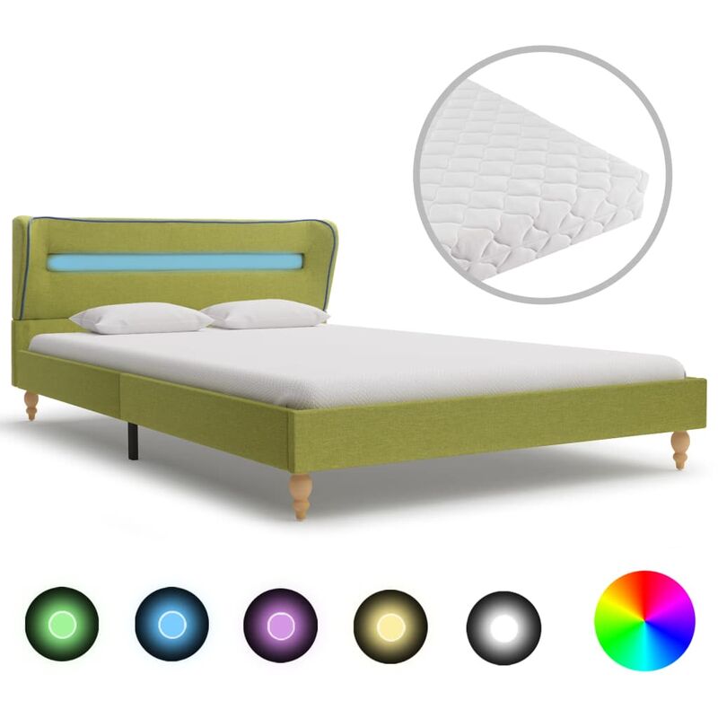 

BHD - Cama con LED y colchón tela verde 140x200 cm
