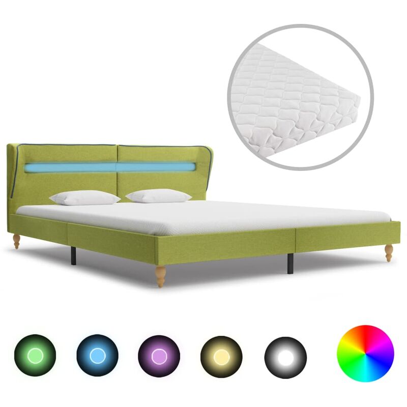 

Cama con LED y colchón tela verde 160x200 cm