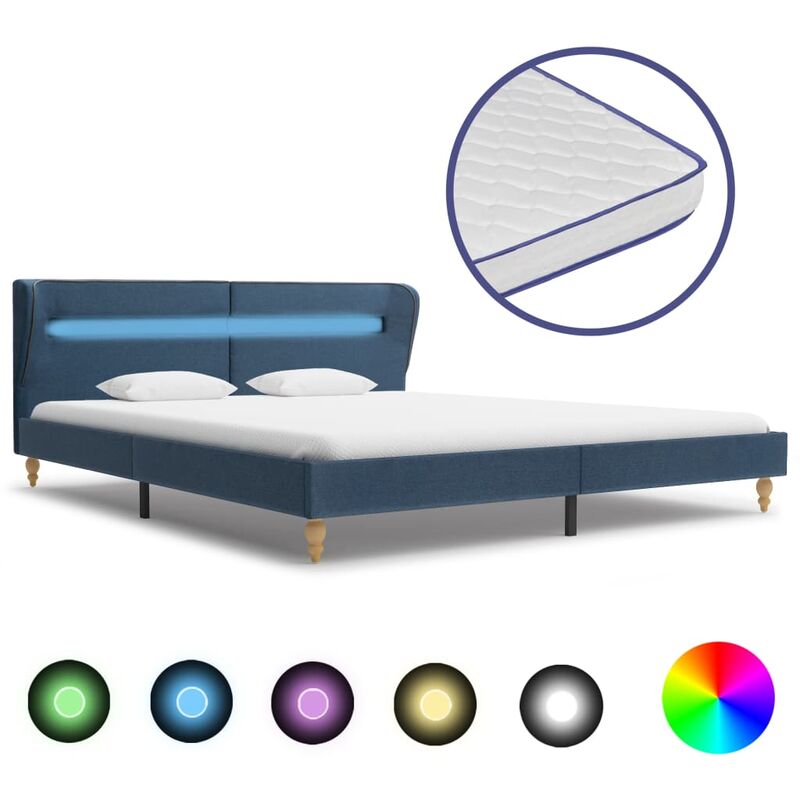 

Cama con LED y colchón viscoelástico tela azul 160x200 cm