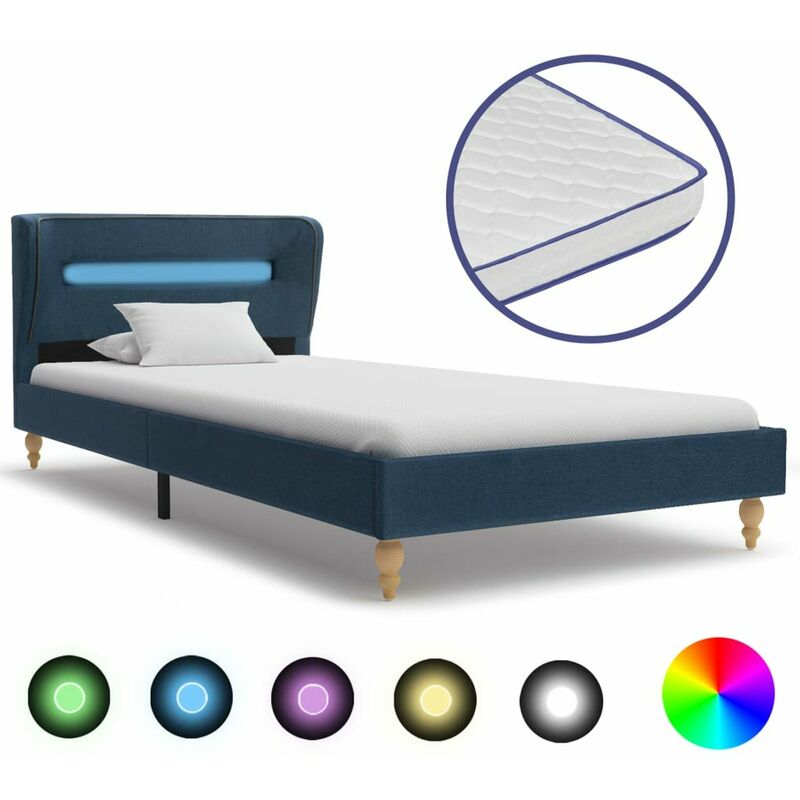 

Cama con LED y colchon viscoelastico tela azul 90x200 cm