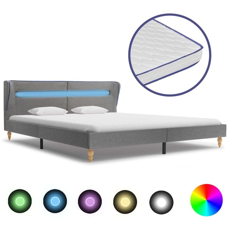 

Cama con LED y colchón viscoelástico tela gris claro 180x200 cm