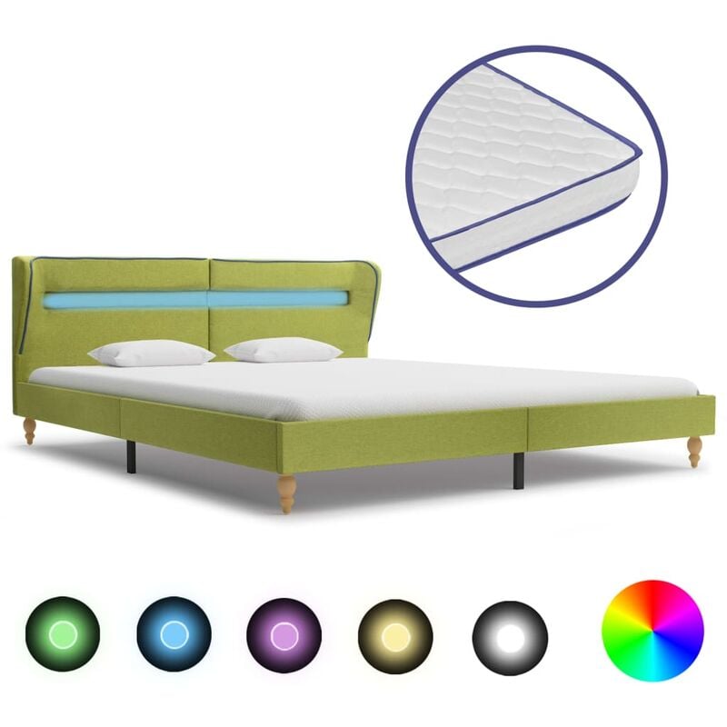 

Rogal Home&Deco Cama con LED y colchón viscoelástico tela verde 160x200 cm